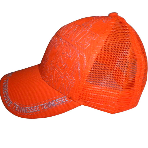 Tennessee TN Ball Cap, Orange Mesh, White Embroidery, Snapback Trucker Hat - Picture 2 of 4